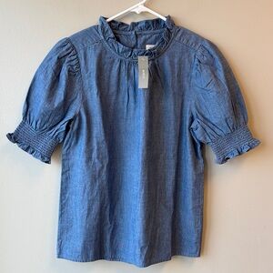 J. Crew NWT XS Chambray Ruffle Sleeve Blouse